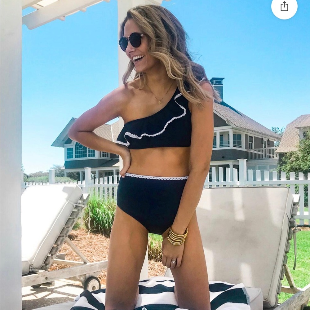 SHEIN one shoulder ruffle high waist swimsuit